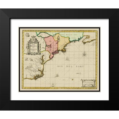 New England to Virginia, Nova Belgica - Valk 1636 Black Modern Wood Framed Art Print with Double Matting by Valk
