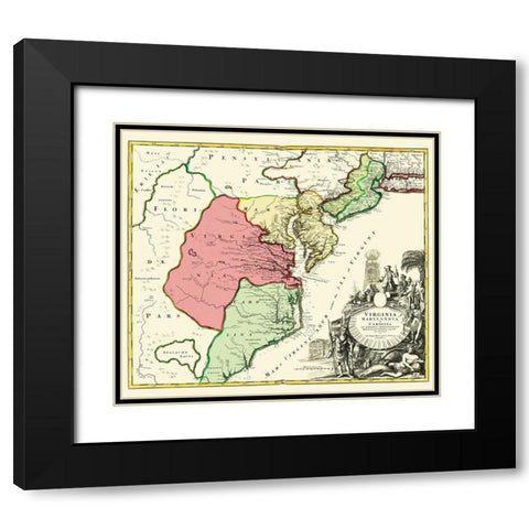 America Septentrionali - Homann 1740 Black Modern Wood Framed Art Print with Double Matting by Homann