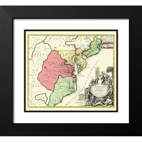 America Septentrionali - Homann 1740 Black Modern Wood Framed Art Print with Double Matting by Homann