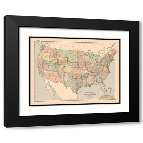 General Map of US - Black 1867 Black Modern Wood Framed Art Print with Double Matting by Black