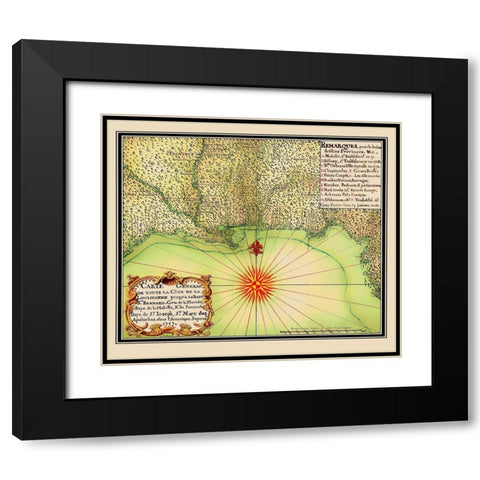 Gulf of Mexico Coast United States - de Batz 1747 Black Modern Wood Framed Art Print with Double Matting by de Batz