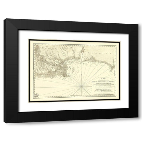 Florida Louisiana Gulf Coast - Sartine 1778 Black Modern Wood Framed Art Print with Double Matting by Sartine