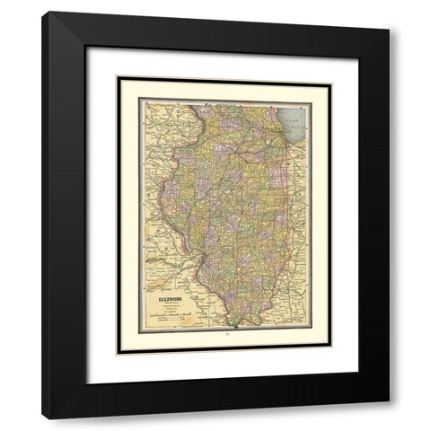 Illinois - Cram 1888 Black Modern Wood Framed Art Print with Double Matting by Cram