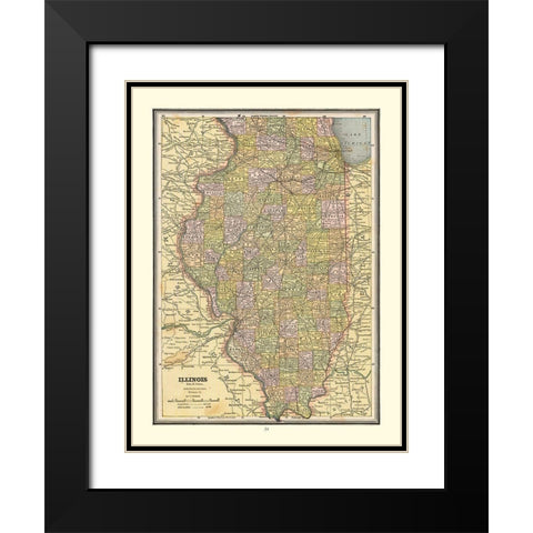 Illinois - Cram 1888 Black Modern Wood Framed Art Print with Double Matting by Cram