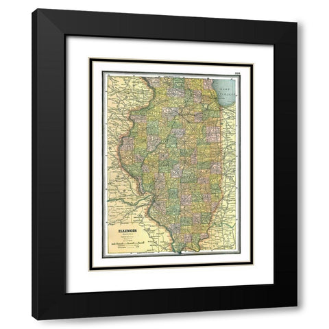 Illinois - Johnson 1888 Black Modern Wood Framed Art Print with Double Matting by Johnson