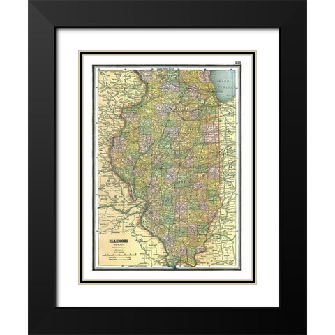 Illinois - Johnson 1888 Black Modern Wood Framed Art Print with Double Matting by Johnson