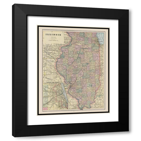 Illinois - Cram 1892 Black Modern Wood Framed Art Print with Double Matting by Cram
