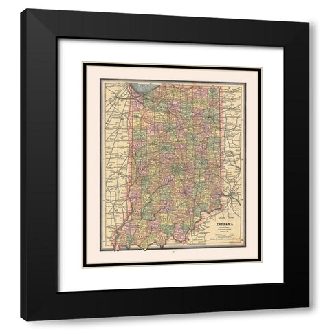 Indiana - Cram 1888 Black Modern Wood Framed Art Print with Double Matting by Cram