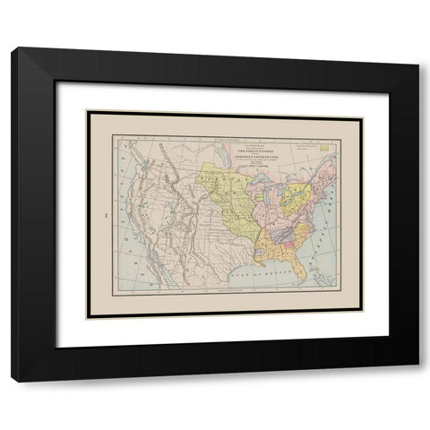 Indian Nations - First Settlement - Cram 1892 Black Modern Wood Framed Art Print with Double Matting by Cram