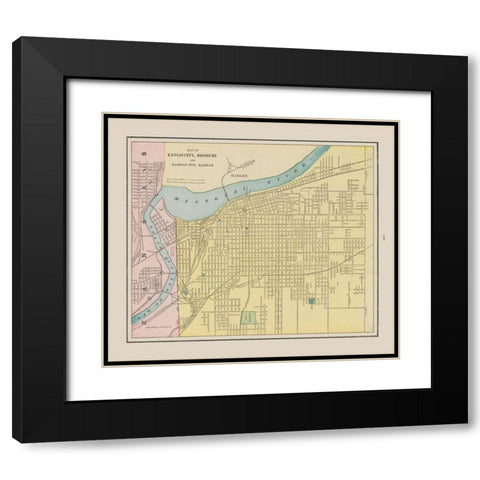 Kansas City  Missouri - Cram 1892 Black Modern Wood Framed Art Print with Double Matting by Cram