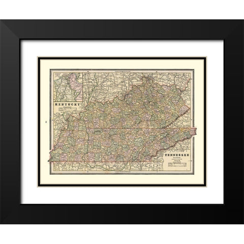 Kentucky, Tennessee - Cram 1888 Black Modern Wood Framed Art Print with Double Matting by Cram