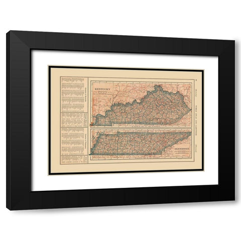 Kentucky - Tennessee - Reynold 1921 Black Modern Wood Framed Art Print with Double Matting by Reynold