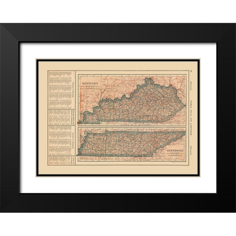 Kentucky - Tennessee - Reynold 1921 Black Modern Wood Framed Art Print with Double Matting by Reynold