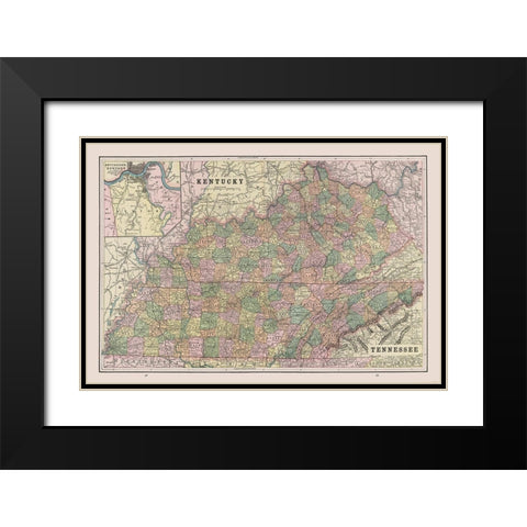 Kentucky - Tennessee - Cram 1892 Black Modern Wood Framed Art Print with Double Matting by Cram