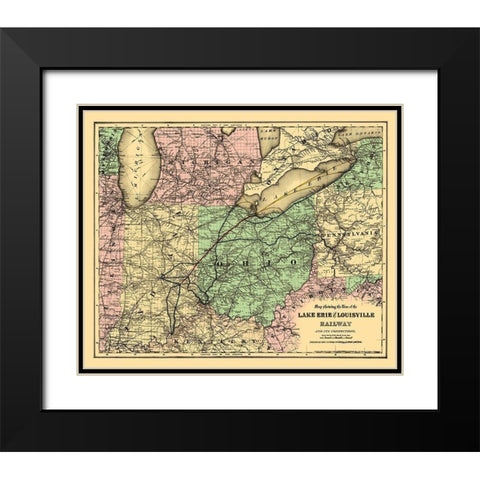 Lake Erie and Louisville Railway - Colton 1872 Black Modern Wood Framed Art Print with Double Matting by Colton