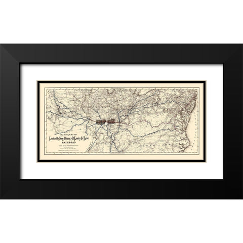 Louisville, New Albany and St Louis Air Line 1872 Black Modern Wood Framed Art Print with Double Matting by Colton