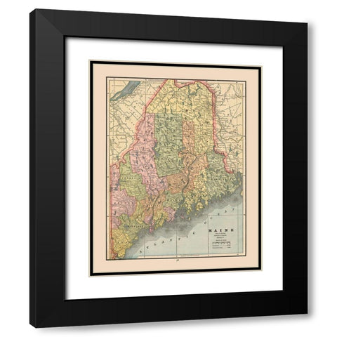 Maine - Cram 1888 Black Modern Wood Framed Art Print with Double Matting by Cram
