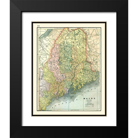 Maine - Johnson 1888 Black Modern Wood Framed Art Print with Double Matting by Johnson