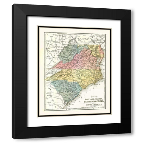 Maryland, Virginia, North Carolina - Mitchell 1869 Black Modern Wood Framed Art Print with Double Matting by Mitchell