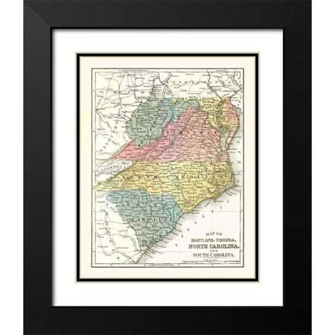 Maryland, Virginia, North Carolina - Mitchell 1869 Black Modern Wood Framed Art Print with Double Matting by Mitchell