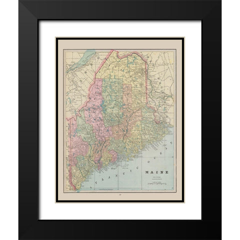Maine - Cram 1892 Black Modern Wood Framed Art Print with Double Matting by Cram