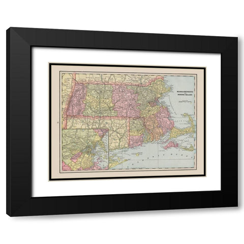 Massachusetts - Rhode Island - Cram 1892 Black Modern Wood Framed Art Print with Double Matting by Cram