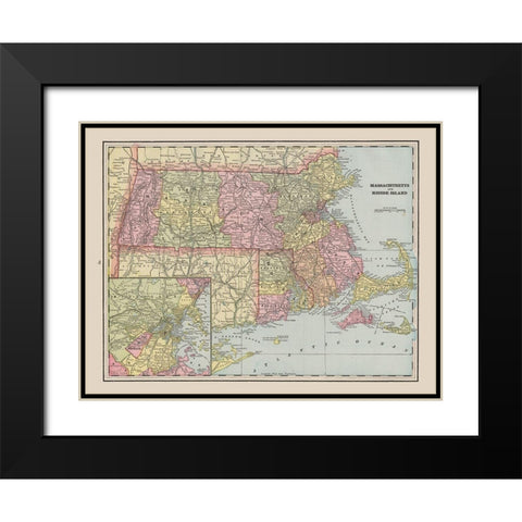 Massachusetts - Rhode Island - Cram 1892 Black Modern Wood Framed Art Print with Double Matting by Cram