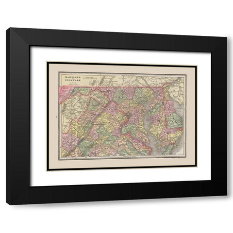 Maryland - Delaware - Cram 1892 Black Modern Wood Framed Art Print with Double Matting by Cram