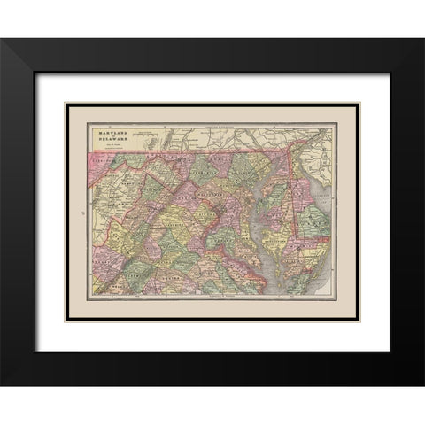 Maryland - Delaware - Cram 1892 Black Modern Wood Framed Art Print with Double Matting by Cram
