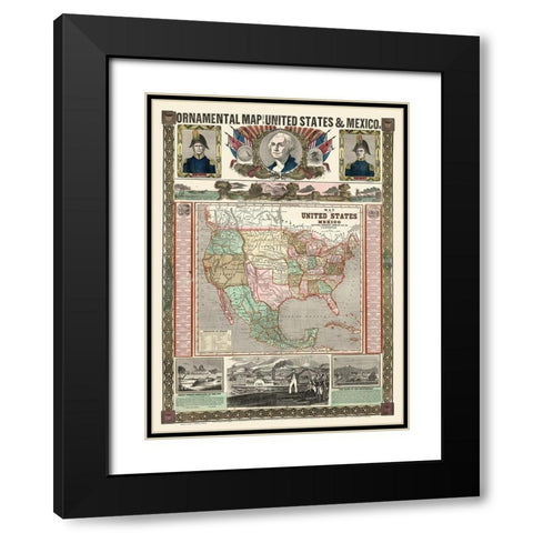 United States - Mexico - Thayer 1868 Black Modern Wood Framed Art Print with Double Matting by Thayer