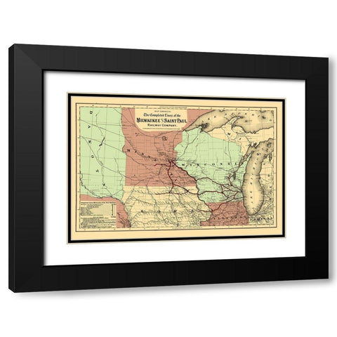 Milwaukee and Saint Paul Railway - Colton 1872 Black Modern Wood Framed Art Print with Double Matting by Colton