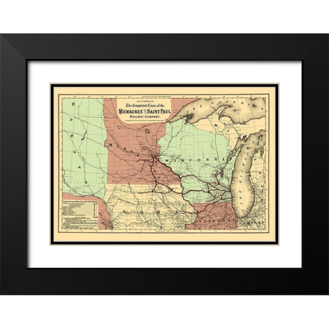 Milwaukee and Saint Paul Railway - Colton 1872 Black Modern Wood Framed Art Print with Double Matting by Colton