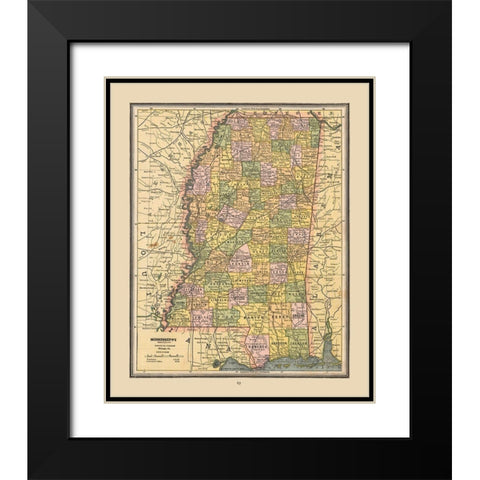 Mississippi, United States - Cram 1888 Black Modern Wood Framed Art Print with Double Matting by Cram