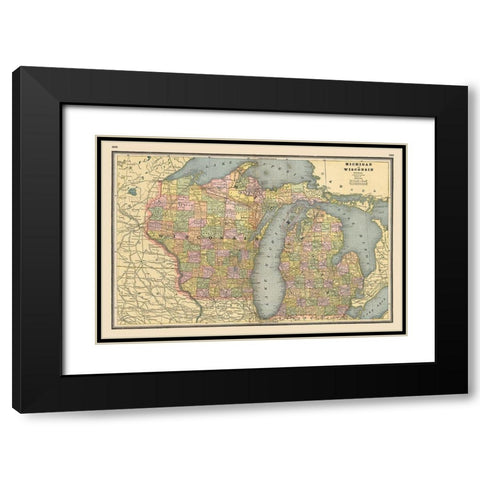 Michigan, Wisconsin - Johnson 1888 Black Modern Wood Framed Art Print with Double Matting by Johnson