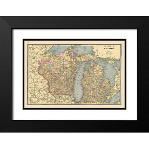 Michigan, Wisconsin - Johnson 1888 Black Modern Wood Framed Art Print with Double Matting by Johnson
