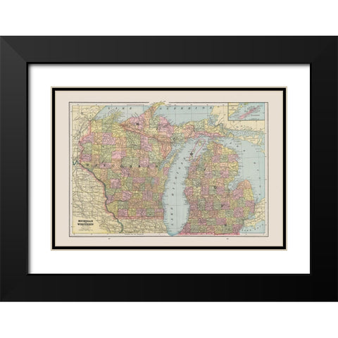 Michigan, Wisconsin - Cram 1892 Black Modern Wood Framed Art Print with Double Matting by Cram