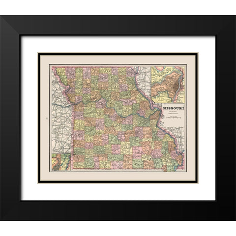 Missouri - Cram 1892 Black Modern Wood Framed Art Print with Double Matting by Cram