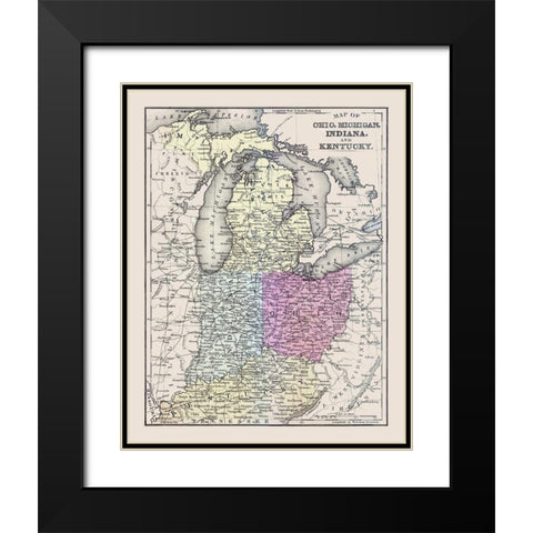 Ohio, Michigan, Indiana, Kentucky - Mitchell 1877 Black Modern Wood Framed Art Print with Double Matting by Mitchell