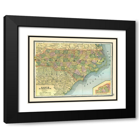 North Carolina - Johnson 1888 Black Modern Wood Framed Art Print with Double Matting by Johnson
