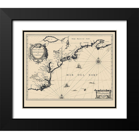 New England to Virginia Dutch Map - Janbonius 1642 Black Modern Wood Framed Art Print with Double Matting by Janbonius