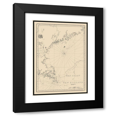 New England Coast - Des Barres 1776 Black Modern Wood Framed Art Print with Double Matting by Des Barres