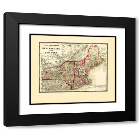 New England, New York - Lloyd 1873 Black Modern Wood Framed Art Print with Double Matting by Lloyd