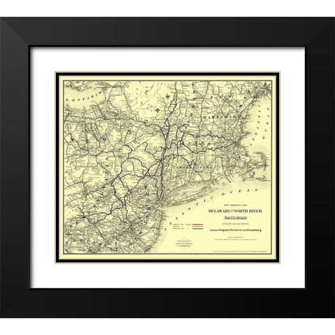 Delaware and North River Railroad - Colton 1890 Black Modern Wood Framed Art Print with Double Matting by Colton