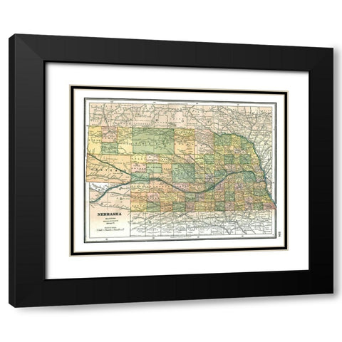 Nebraska - Johnson 1888 Black Modern Wood Framed Art Print with Double Matting by Johnson