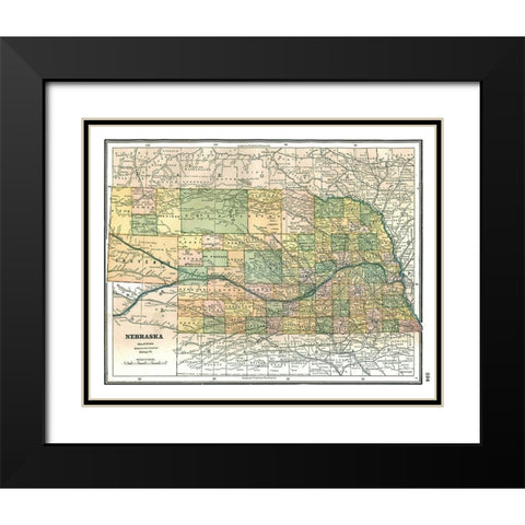 Nebraska - Johnson 1888 Black Modern Wood Framed Art Print with Double Matting by Johnson