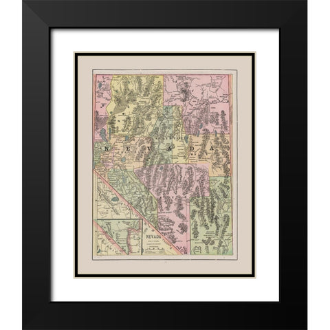 Nevada - Cram 1892 Black Modern Wood Framed Art Print with Double Matting by Cram