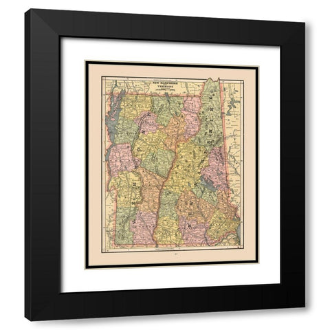 New Hampshire, Vermont - Cram 1888 Black Modern Wood Framed Art Print with Double Matting by Cram