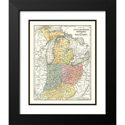 Ohio, Michigan, Indiana, Kentucky - Mitchell 1869 Black Modern Wood Framed Art Print with Double Matting by Mitchell