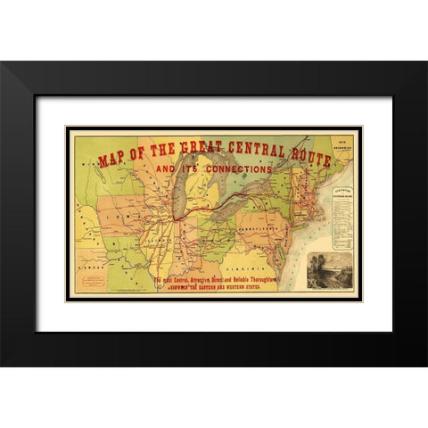 Great Central Railroad Route - Thomas 1856 Black Modern Wood Framed Art Print with Double Matting by Thomas