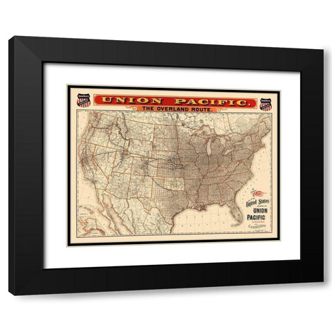 Union Pacific Railroad - Knight 1892 Black Modern Wood Framed Art Print with Double Matting by Knight